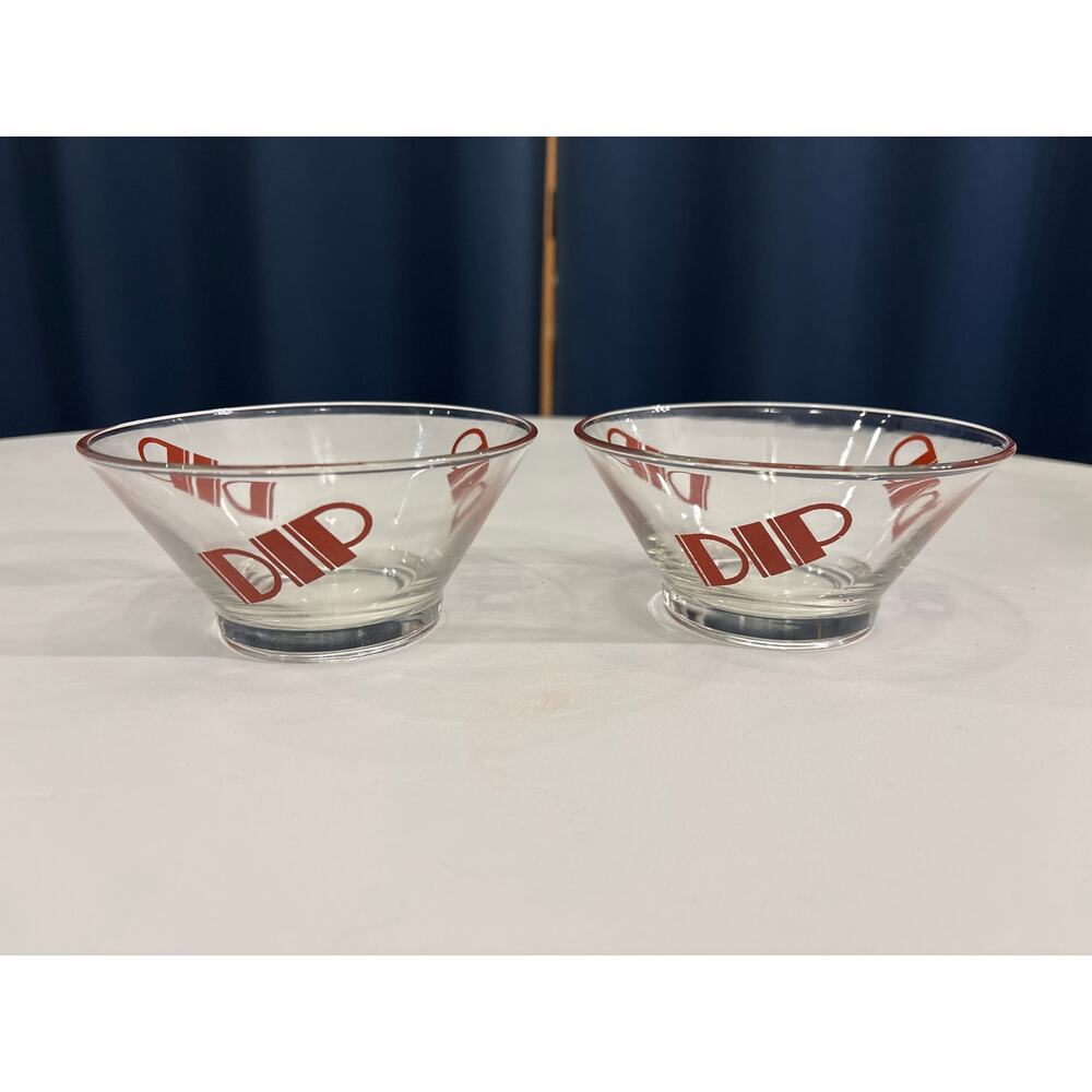 Vintage 1970's Wheaton Glass "DIP" Bowls with Brick Red MOD Typography